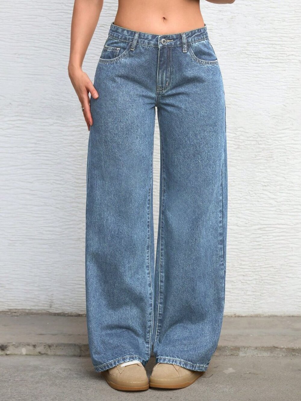 Light Wash Casual Women's Minimalist Low-Waist Loose Wide-Leg Jeans